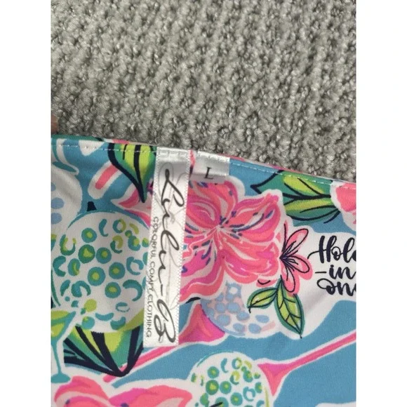 Lulu B Sleeveless Ruffle Trim Shift Dress Tropical Golf Hibiscus UPF50 Large NWT - Picture 3 of 10